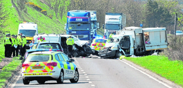 Picture from the two vehicle crash on the A90 at Hatton.