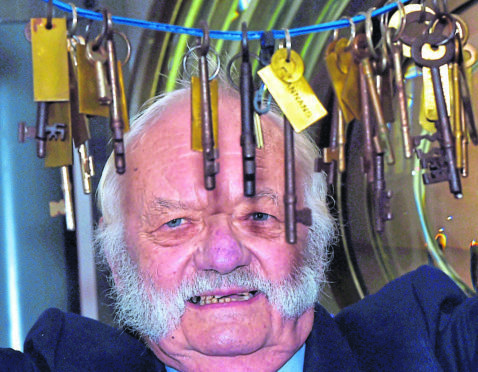 Dan Marshall with some of the lighthouse keys at The Scottish Lighthouse museum, Fraserburgh.