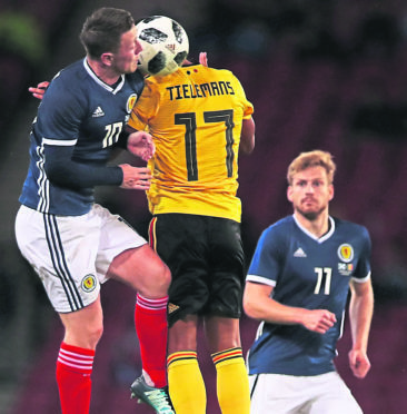 Callum McGregor and Stuart Armstrong of Scotland.