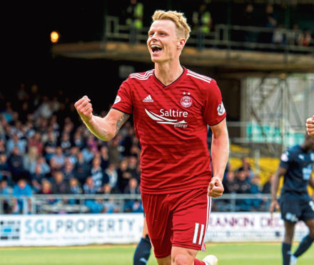 Gary Mackay-Steven celebrates scoring for Aberdeen against Dundee in 2018. Image: SNS