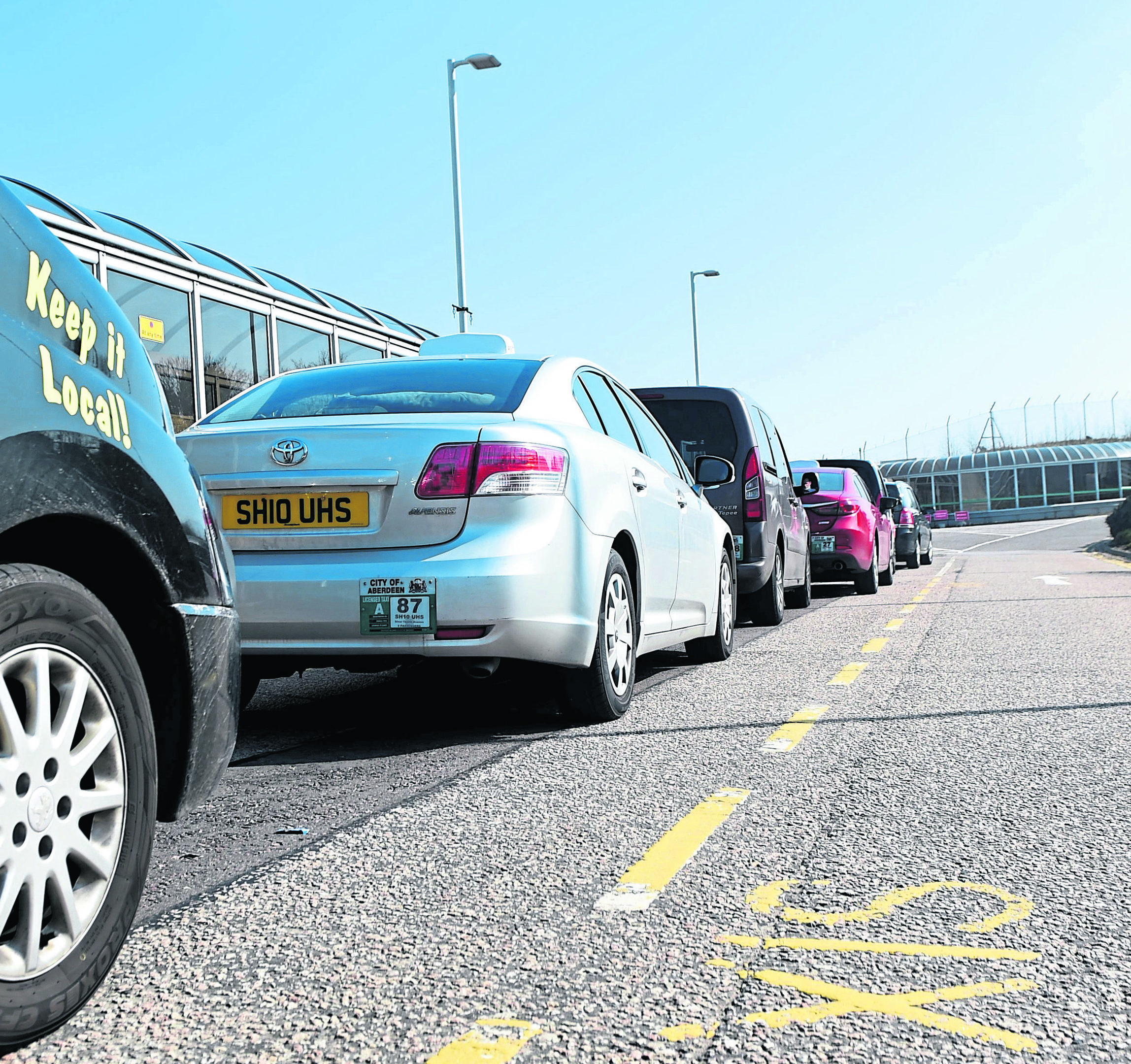 The taxi rank at Aberdeen International Airport.
