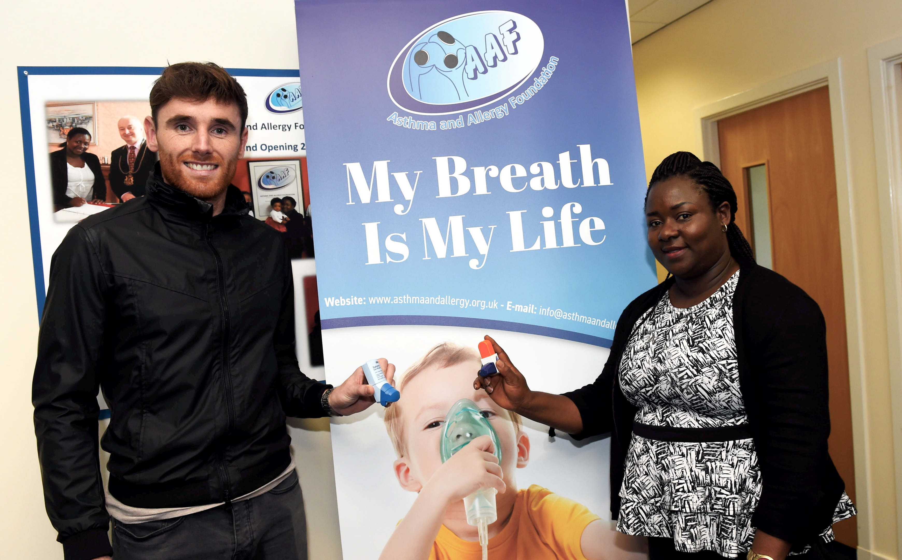 The launch of a project titled My Breath is My Life  an education programme for schools to improve quality of life and ultimately reduce the number of deaths caused by asthma in young people.
Pictured are footballer, Greg Tansey and Martina Chukwuma-Ezike.
21/09/18
Picture by HEATHER FOWLIE