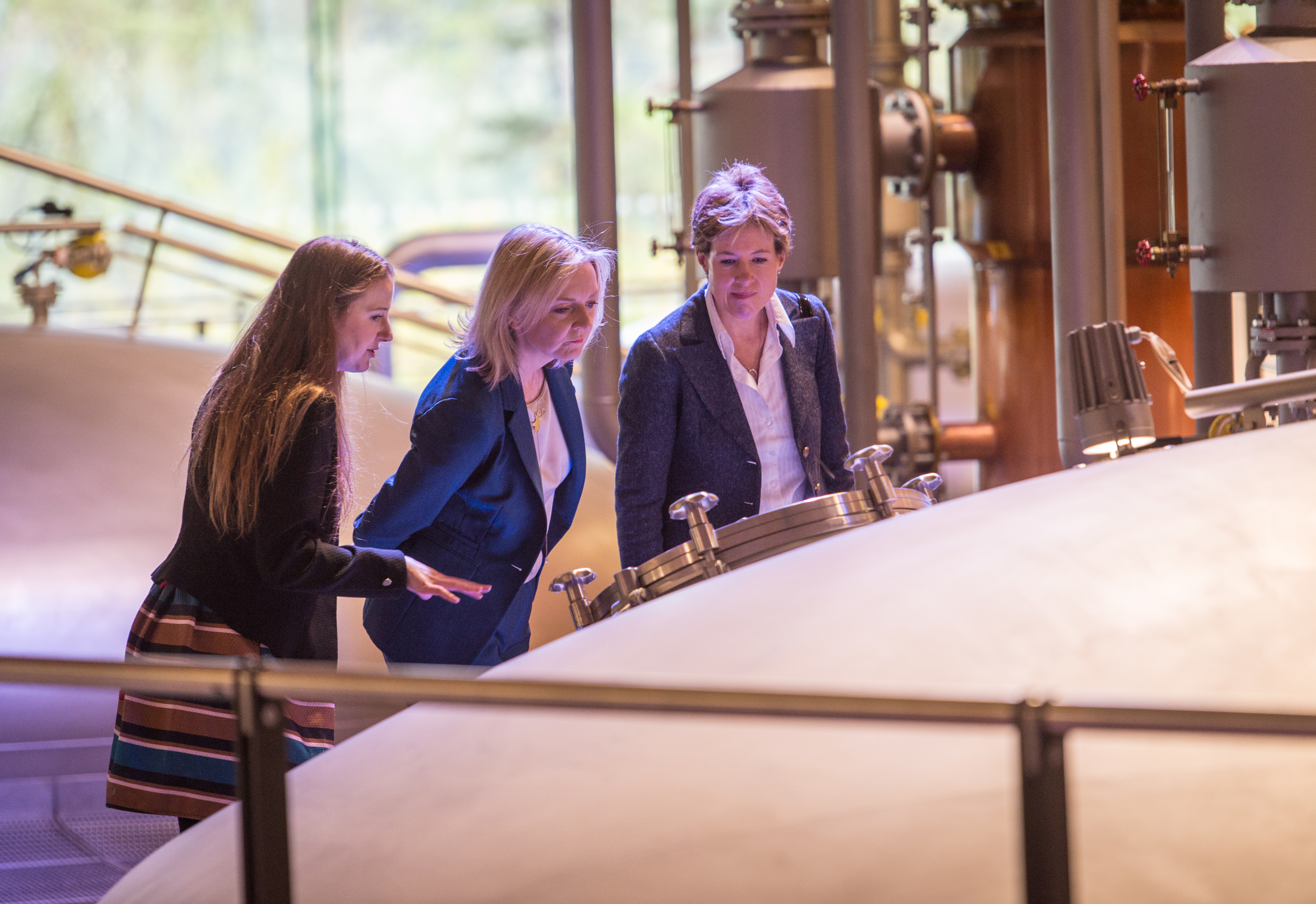Karen Betts, chief executive of the Scotch Whisky Association, pictured right, toured Macallan with the Chief Secretary to the Treasury, Liz Truss, pictured middle.