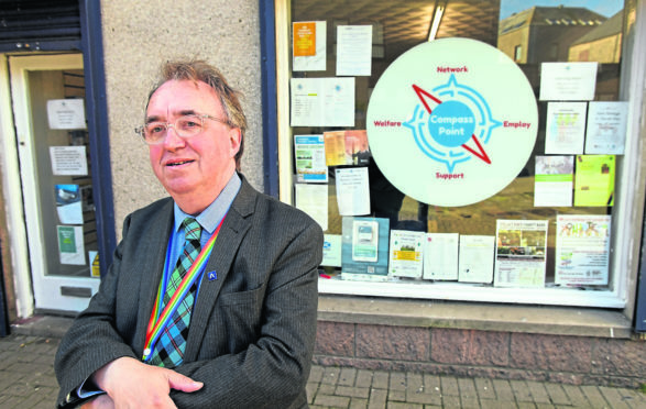 Councillor Stephen Calder, outside Compass Point in Peterhead.