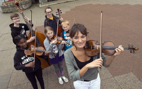 Nicola Benedetti and Big Noise Pitch Perfect at launch of Super Strings sessions in Aberdeen.