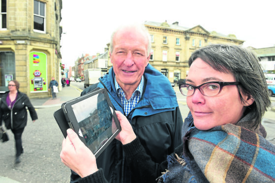 Alison Parfitt of Curator with High Life Highland Digital Heritage Trail with David Henderson of the Inverness City Heritage Trust.