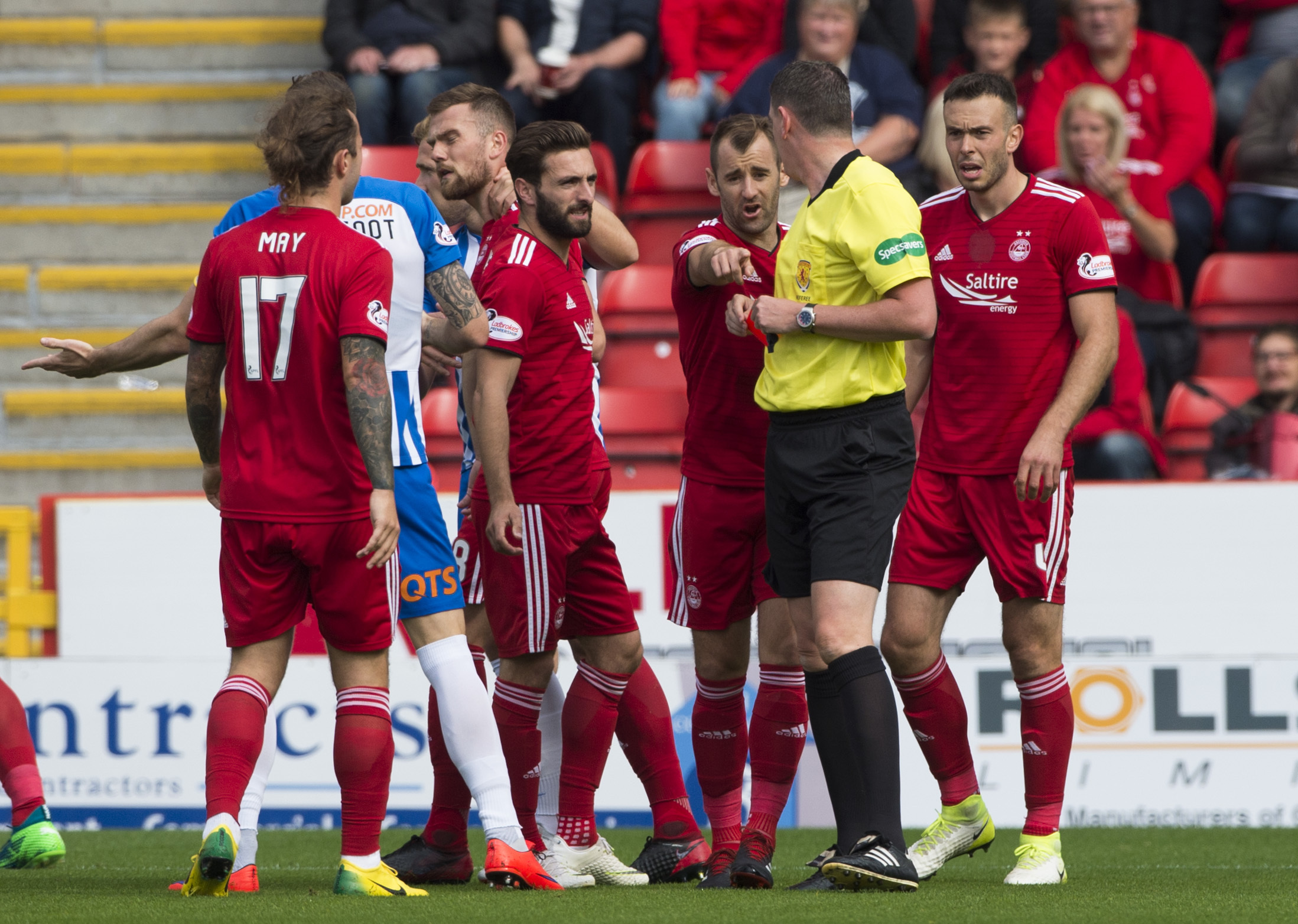 Mikey Devlin was sent off for a foul on Eamonn Brophy against Kilmarnock.