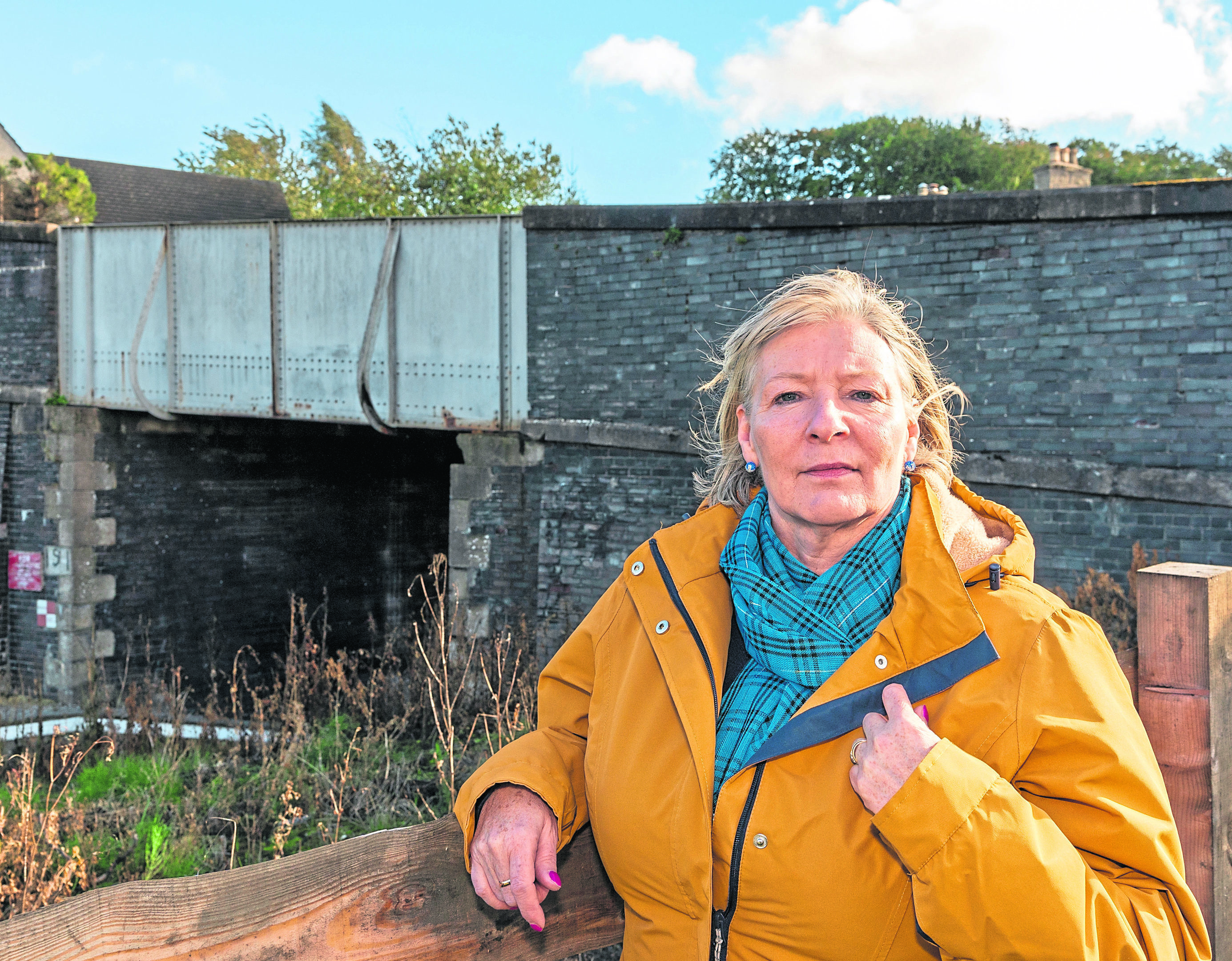 Councillor Theresa Coull at the bridge over the old railway line that enters  Keith from Dufftown.