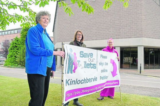 Protesters (L-R) Margaret Meak and Heidi Majanen both of Kinlochbervie and Christina Perera of Strath Brora.