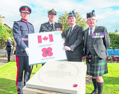 George Asher (Lord Lieutenant of Nairn), Corey Bursey (assistant Navy Advisor and London High Commission), , Johnathan Brookes (Nairn British Legion Chairman) and Lieutenant Colonel Bob Towns (QRH).
Picture by Jason Hedges.