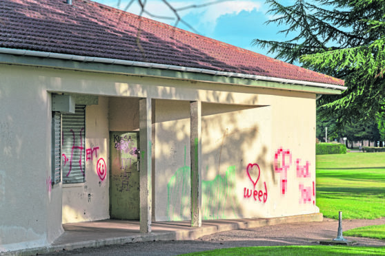 This is the Graffiti on the Elgin Cooper Park Sports Hub building, Moray,