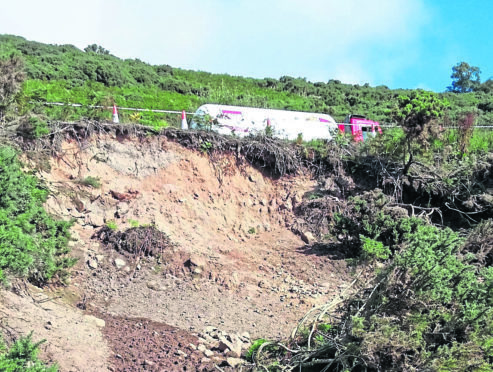 A landslip on the A9 south of Helmsdale.