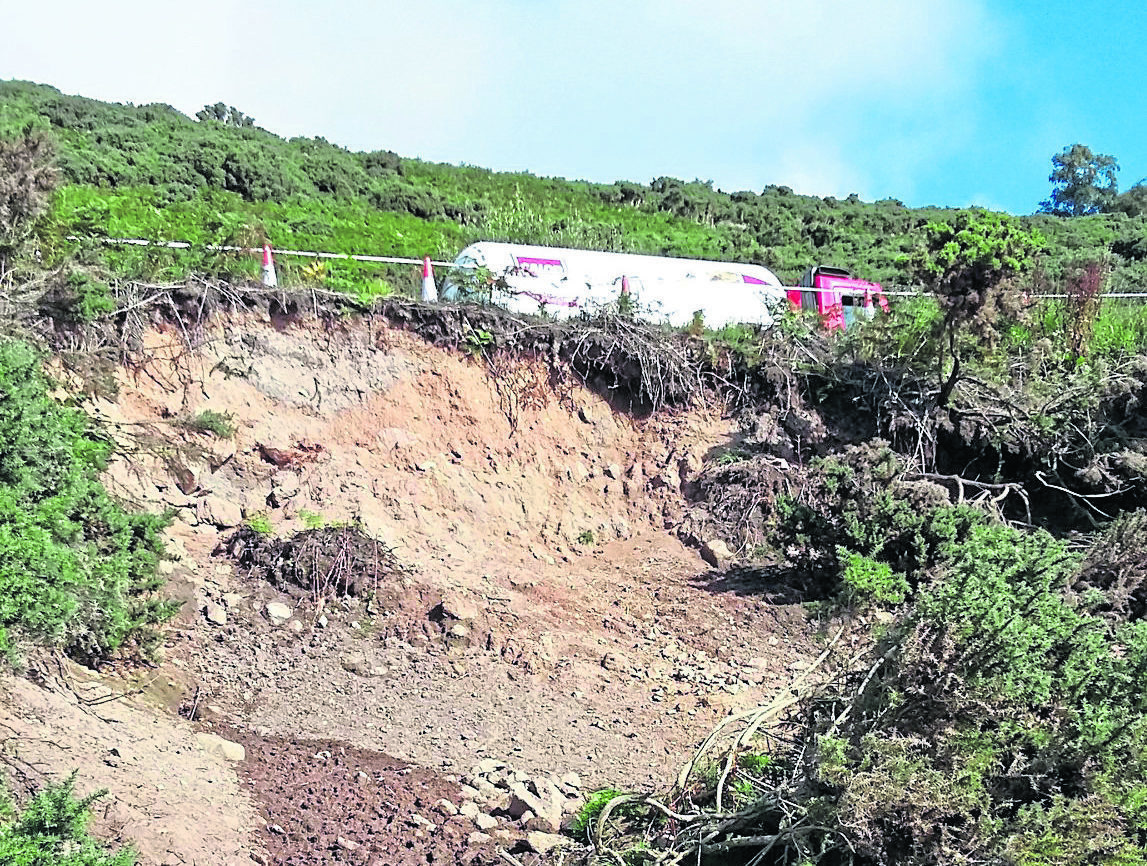 A landslip on the A9 south of Helmsdale.