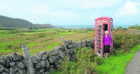 Chrissie MacLachlan at the remote, Kilmory phone box near Kilchoan.
