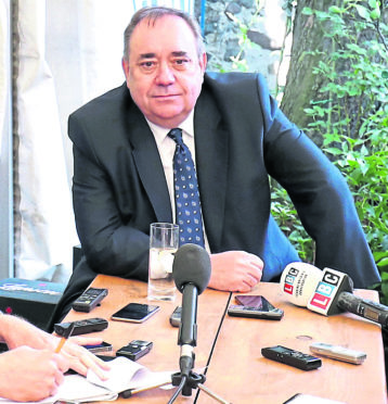 The former first minister of Scotland Alex Salmond speaking to the media at the Champany Inn in Linlithgow, West Lothian, after he launched a legal action to contest the complaints process that was activated against him following allegations about his conduct towards two staff members in 2013 - while he was in office.