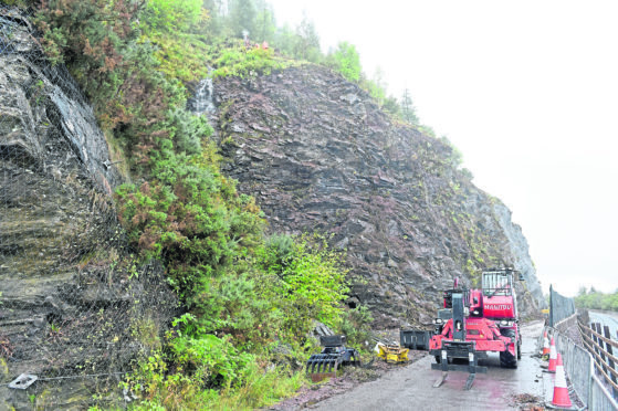 Maintenance: Engineers stabilising the rockface above the A890 between Stromeferry and Attadale which has led to delays for drivers.