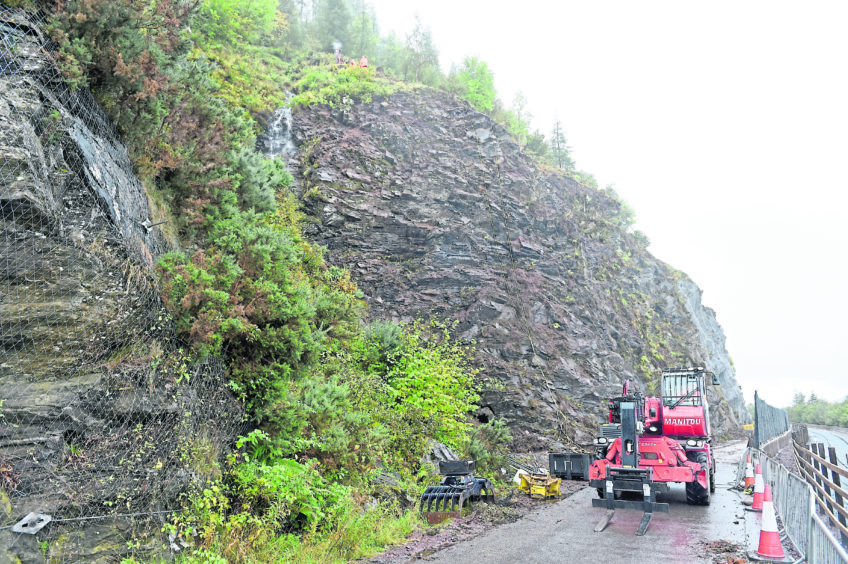 Last year's maintenance when engineers stabilised the rockface above the A890 between Stromeferry and Attadale