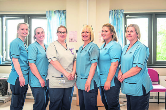 Midwives at Dr Grays Hospital in Elgin, which has had its maternity ward downgraded in a staffing crisis.