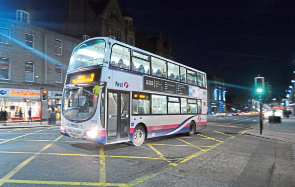 Night bus on Union Street, Aberdeen.