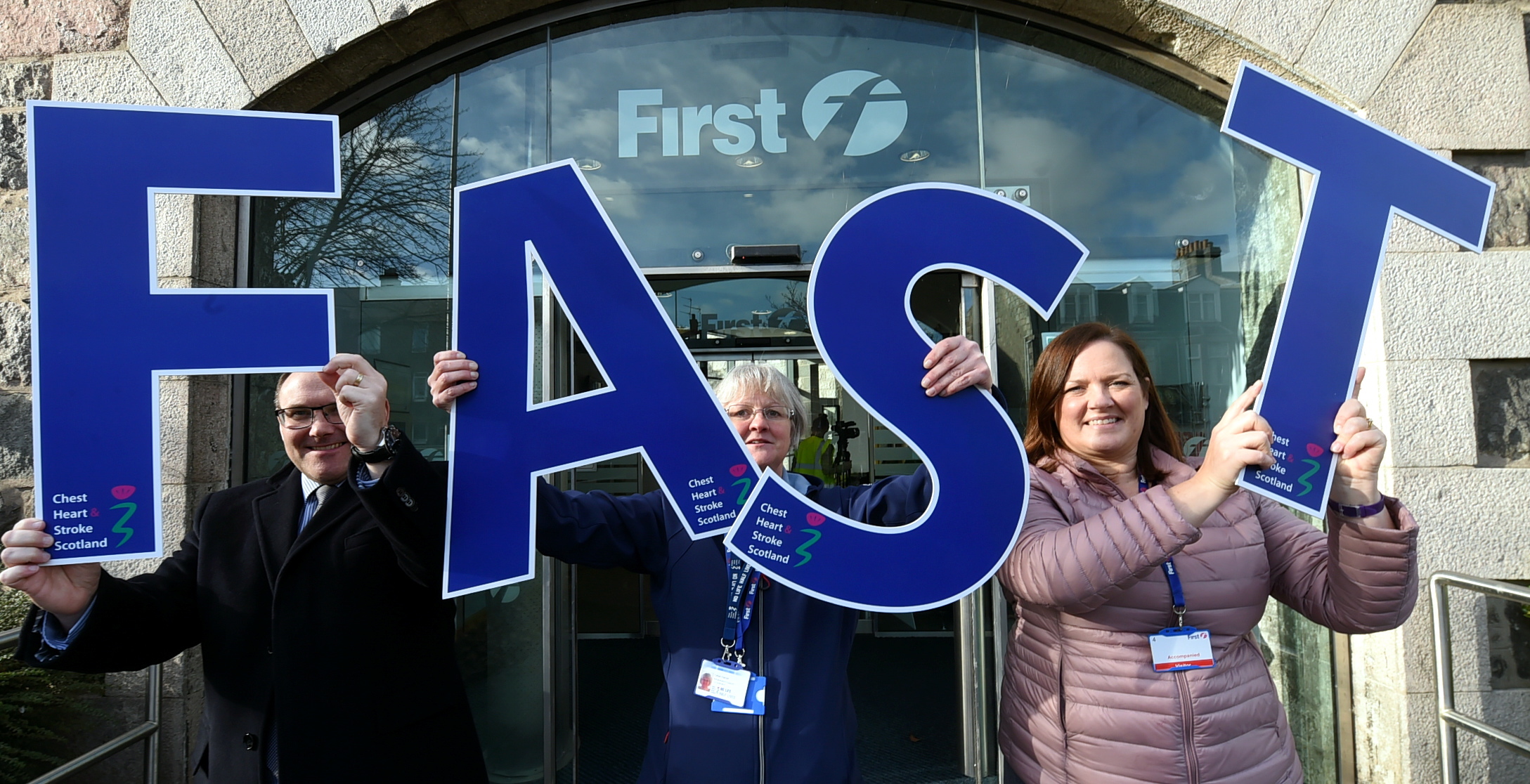 First Aberdeen commercial director Graeme Macfarlan, Gillian Harrold from Chest Heart & Stroke Scotland and NHS Grampian's stroke managed clinical network lead Therese Lebedis