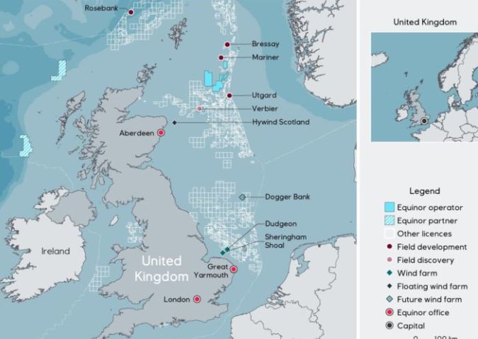 A map showing Equinor's UK interests.
