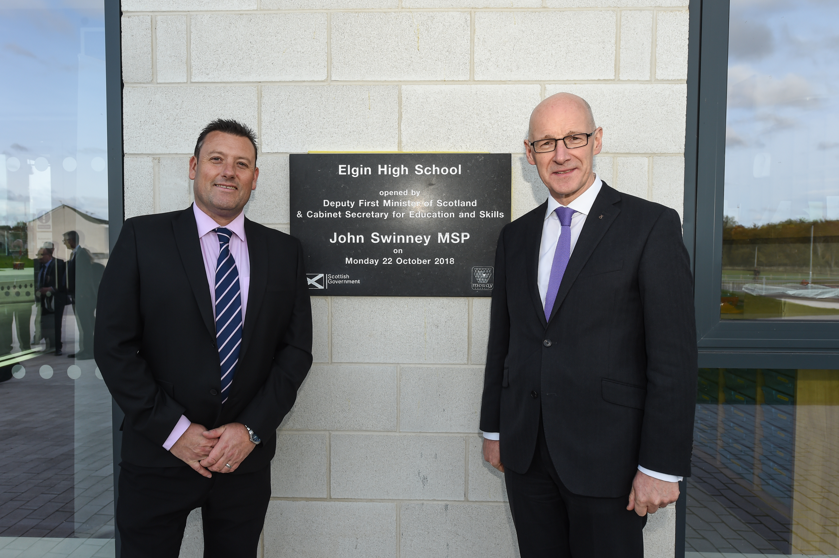 Head teacher Hugh McCulloch and Deputy First Minister John Swinney at the official opening of Elgin High School.