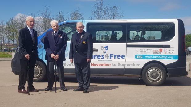 James Docherty, Barney Roberts and Edwin  Leadbetter all served in the Royal Navy in the Second World War and used the Fares4Free service to get to a ceremony commemorating the Arctic Convoys in May this year