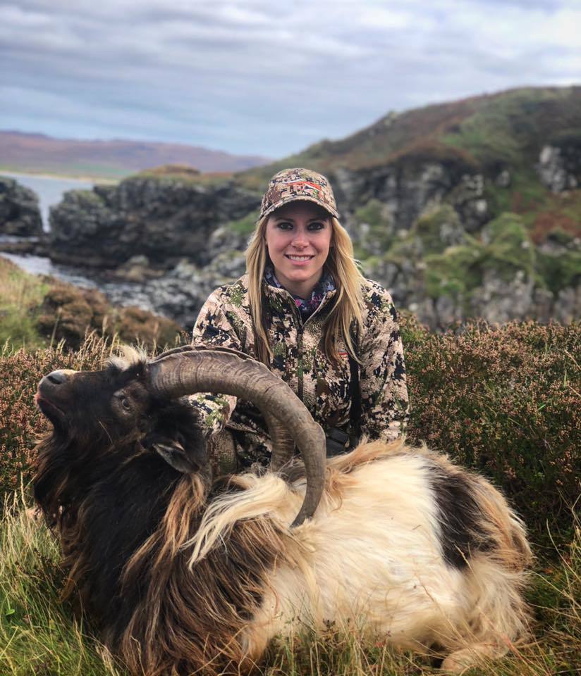 Larysa with a goat she hunted on Islay.