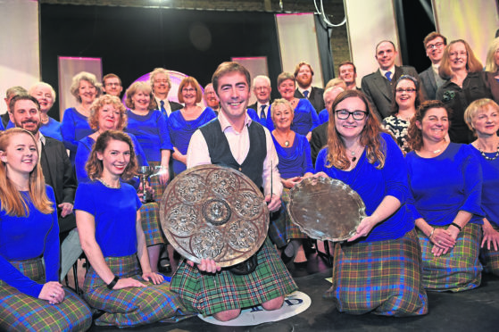 Lothian Gaelic Choir and conductor Angus Tully with the Lovat and Tullibardine Shield, during the MOD at Dunoon.