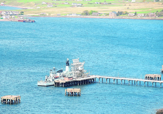 The jetty at the village of Aultbea in the Highlands where British nuclear submarines are allowed to berth for operational visits.