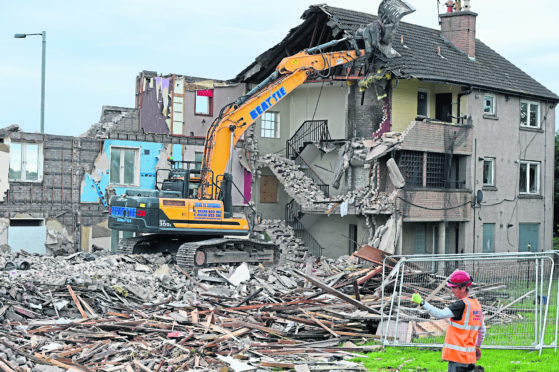 Demolition of Aberdeen flats on Logie Avenue to make way for Haudagain improvements.

Picture by Kenny Elrick.