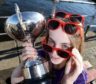 Enjoying the sunshine after all the rain over the weekend, Lauren Morris of Bowmore Primary School, Islay with The Cowal Trophy for the recitation of prescribed poetry.