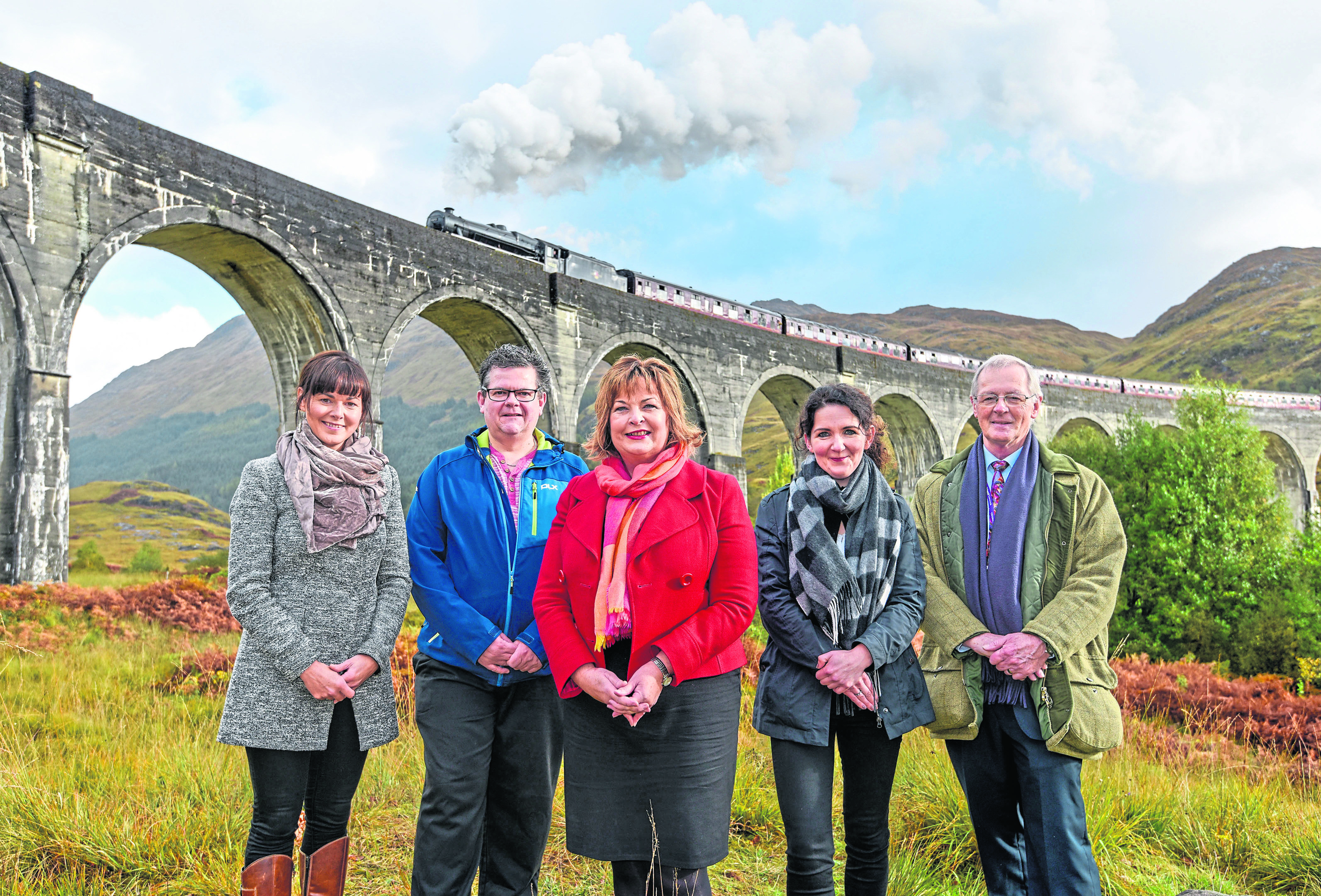 Cabinet Secretary Fiona Hyslop at Glenfinnan Viaduct to announce a new tourist initiative including a new visitor car park in the area.