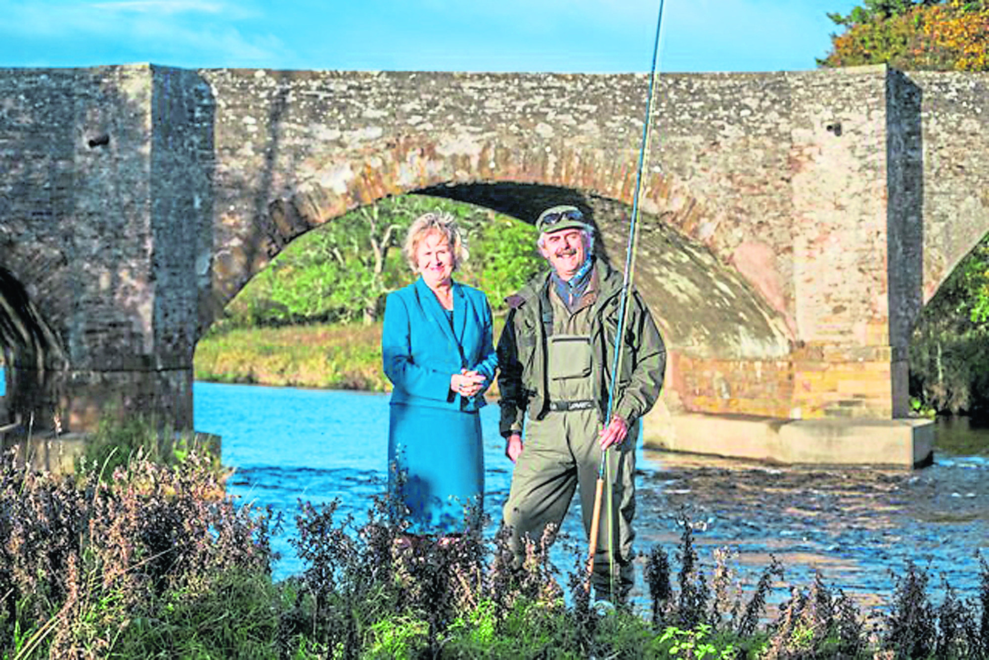 Environment chief Roseanna Cunningham MSP, with an angler, launches the salmon conservation project