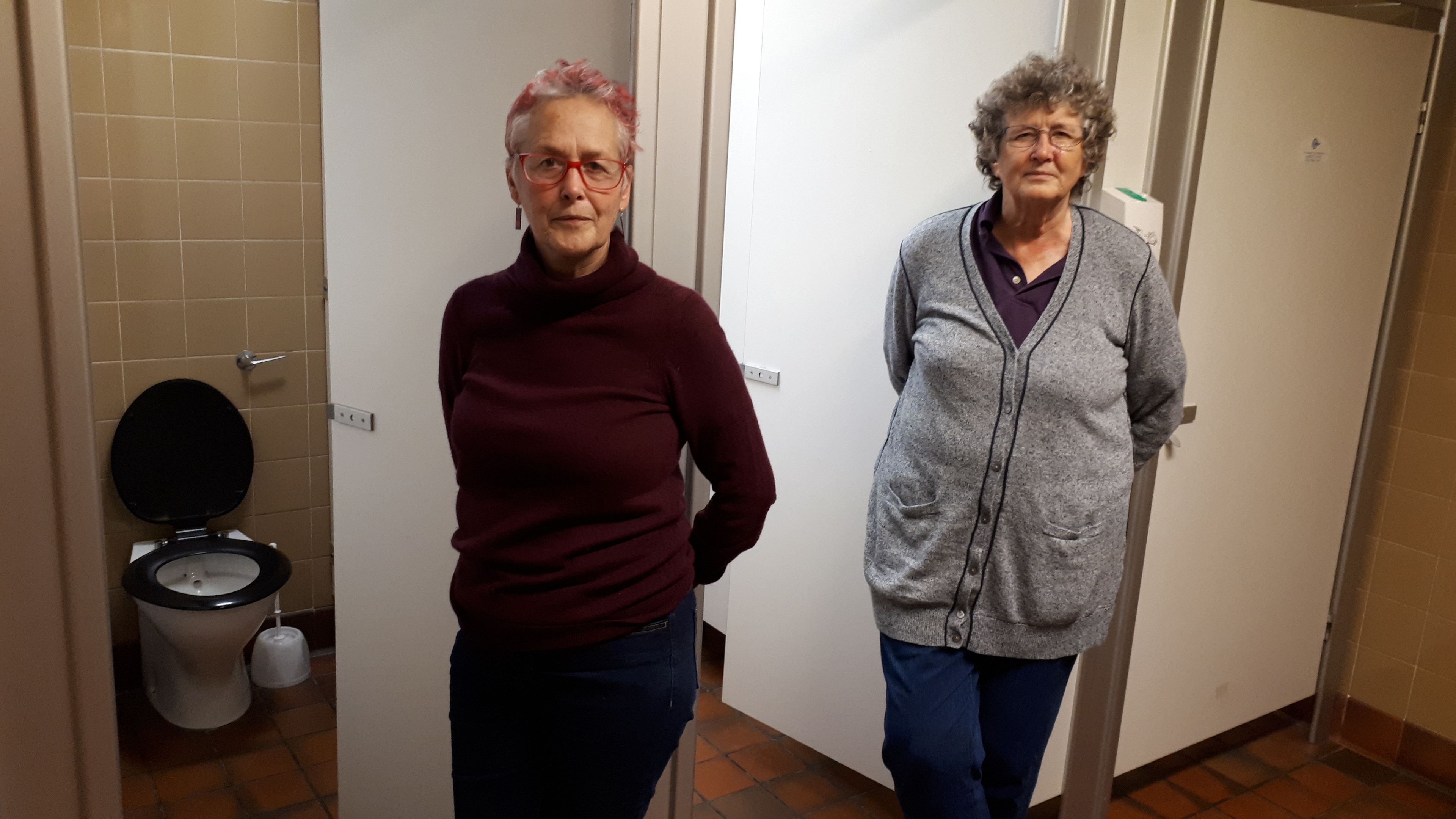 Save our loos campaigners Christina Perrera (left) and Margaret Meek in Highland Council HQ . Picture by Susy MacAulay.
