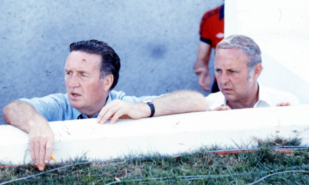 Scotland manager Jock Stein and his assistant Jim McLean at the 1982 World Cup in Spain.