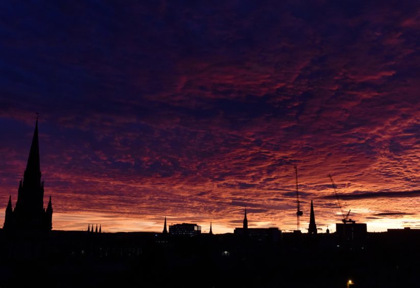 October 24th's incredible sunset seen from the Press and Journal's offices in Marischal Square.