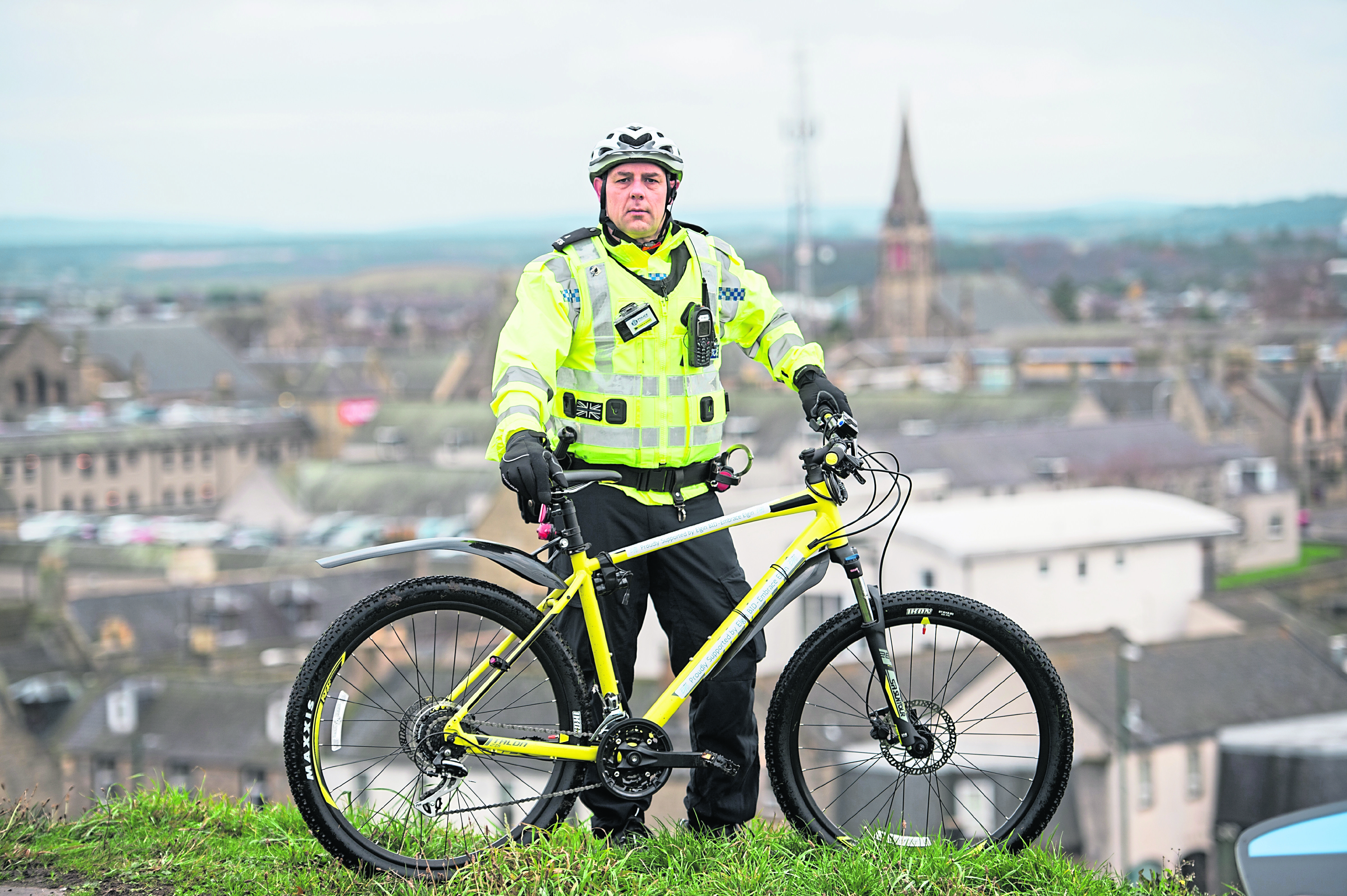PC Gordon McKay is pictured with his new police bike in Elgin, Moray. Picture by Jason Hedges.