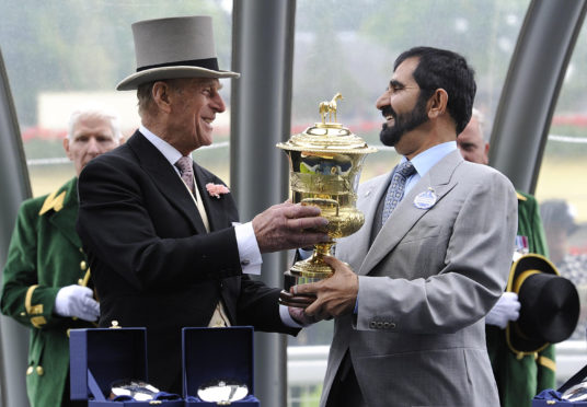 Duke of Edinburgh, Prince Phillip with Sheikh Mohammed Bin Rashid Al Maktoum at the Royal Ascot Racecourse.