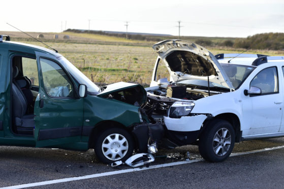 The vehicles involved in the collision which closed the A90 between Peterhead and Boddam yesterday.