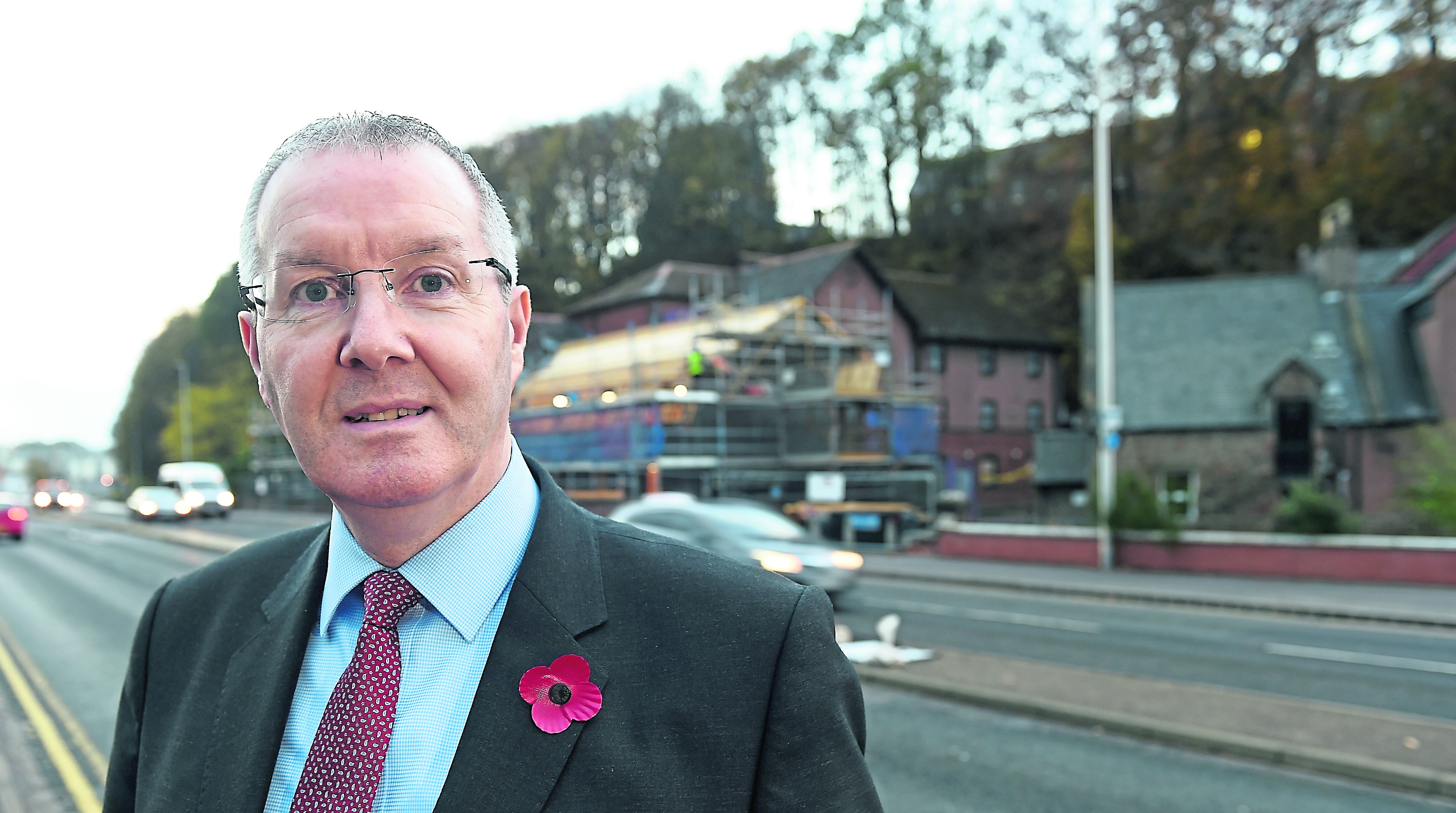Councillor Duncan MacPherson outside the Millburn branch of Premier Inn which is currently being expanded.
Picture by Sandy McCook.
