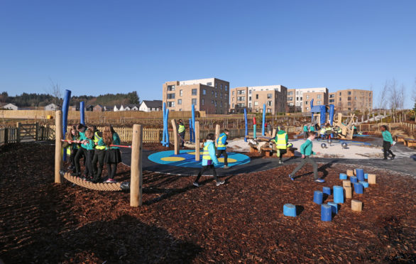 Hazlehead school pupils visit an award-winning Stewart Milne play park at Countesswells. (Picture Simon Price/Firstpix Photography)