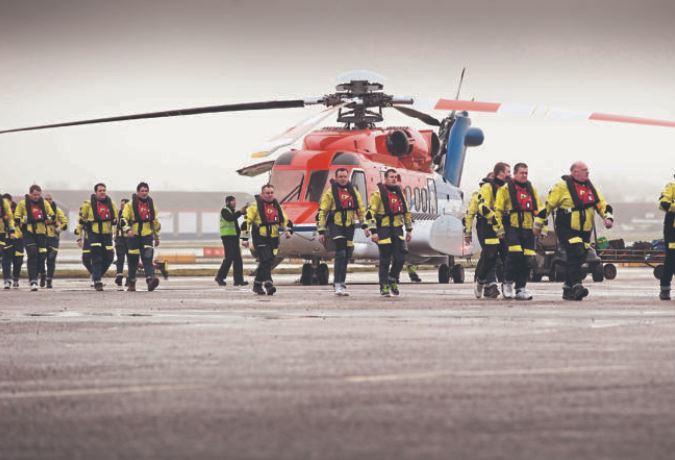 Offshore workers at Aberdeen heliport