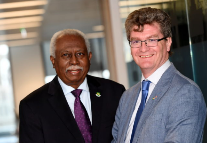 Guyanese ambassador to the UK, Frederick Hamley Case and the British high commissioner to Guyana, Greg Quinn.
