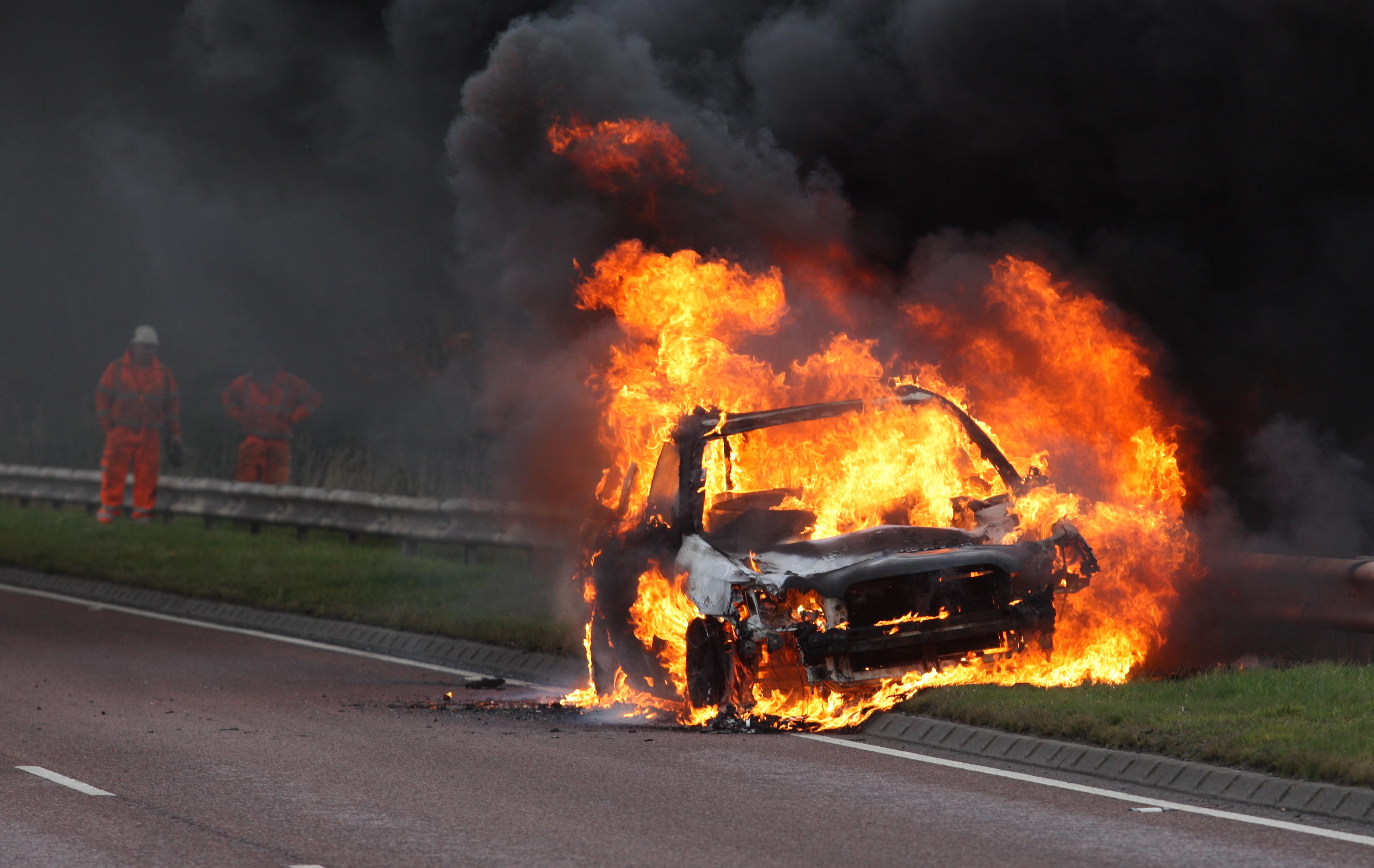 The car which went on fire on the A835 near the Conon Bridge junction.