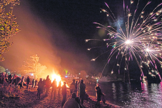 Fireworks display at the Dores Inn, Dores. The Inn puts on a bonfire, while local people set off fireworks from their garden. Picture: Andrew Smith