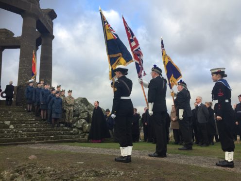 Poppy wreaths were laid at Stonehaven's war memorial to mark the 100th anniversary of the World War I Armistice.