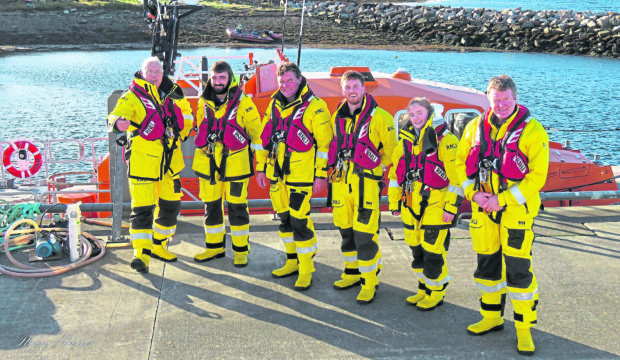 Pictured left to right - Second Coxswain Colin Bates, Sam Andrews, Steve Rhodes, Jack Kirkpatrick, Stella Kirkpatrick and Coxswain Kevin Kirkpatrick.