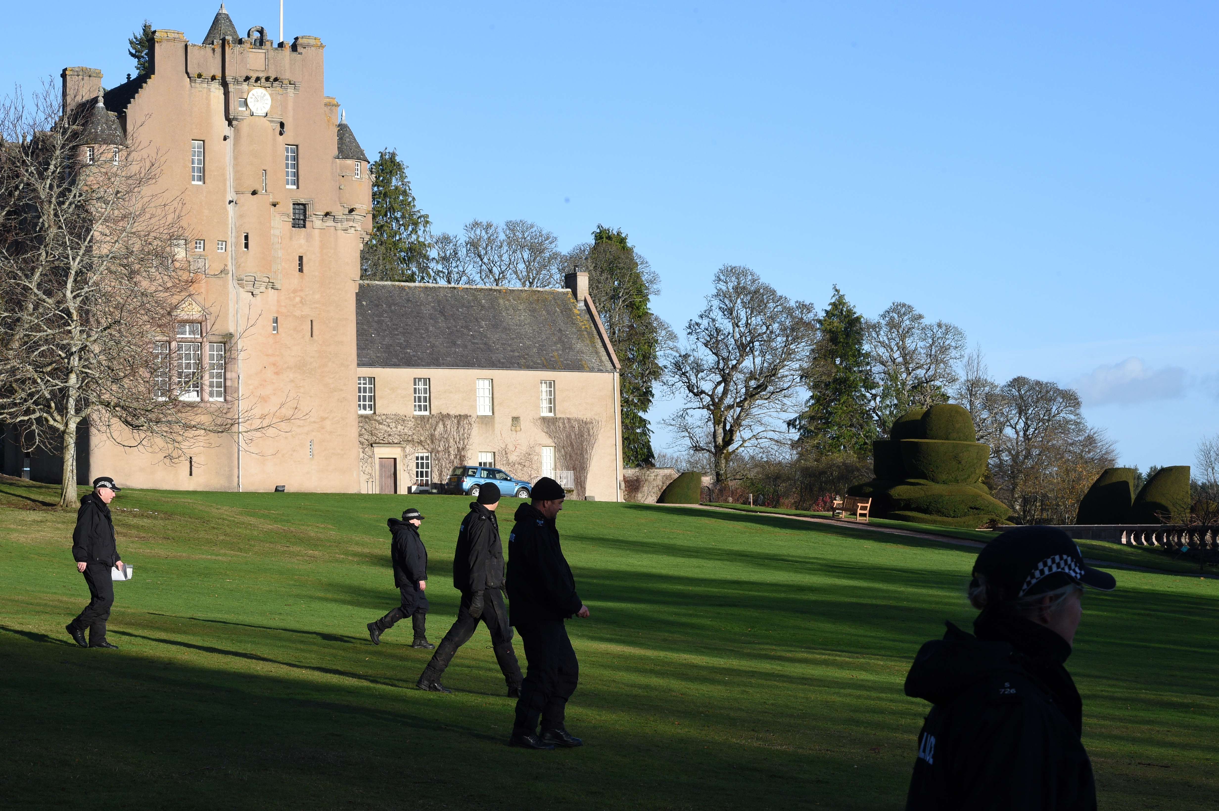 Police search the grounds of Crathes Castle for signs of missing Aberdeen teenager Liam Smith.