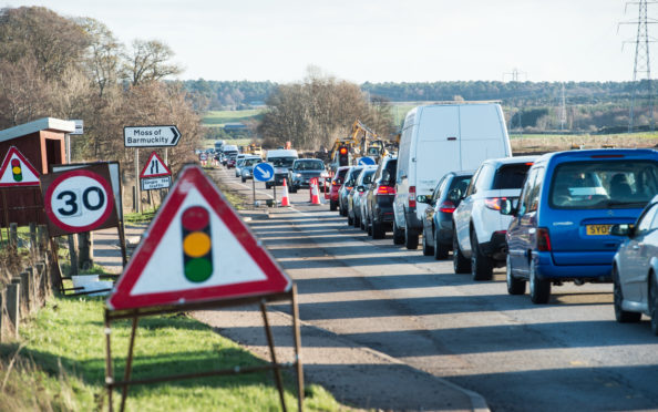 A roundabout is being created on the A96 between Elgin and Lhanbryde.